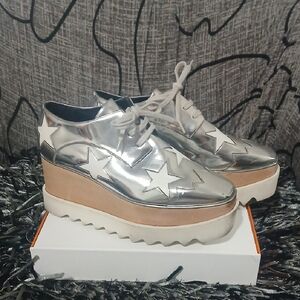 Stella McCartney Silver Star Platform Lace-Up Oxfords